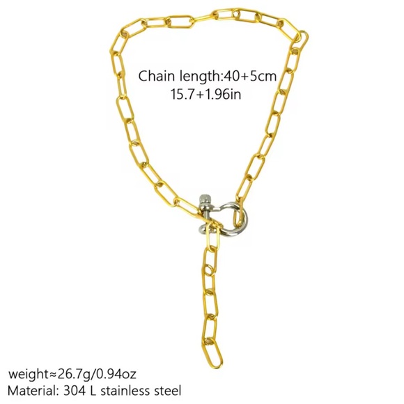 Gold Paper Clip Silver Carabiner Chain Link Dangle Necklace Brand New - Picture 3 of 3